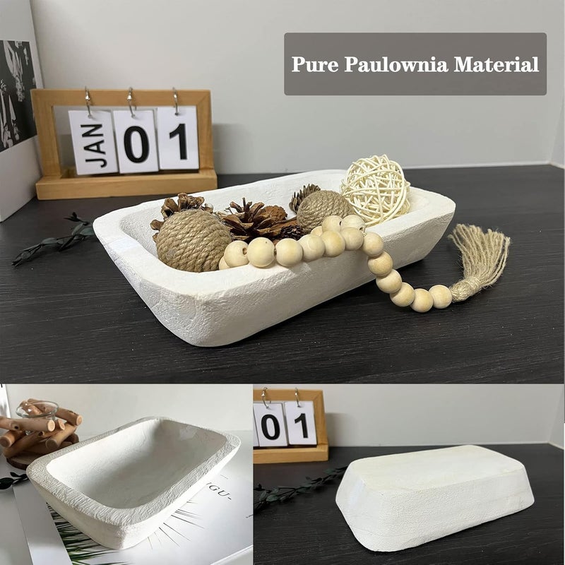 BEDAZE Wooden Dough Bowl Decor, Bread Bowl Home Decor, Handmade (10 * 6 * 2 inch white) - Image 3